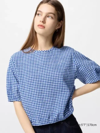 Kadın Seersucker Bol Bluz | Gingham