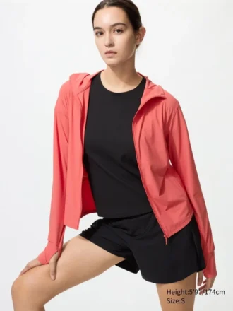 Kadın Ultra Stretch AIRism UV Korumalı Tam Fermuarlı Kapüşonlu Sweatshirt
