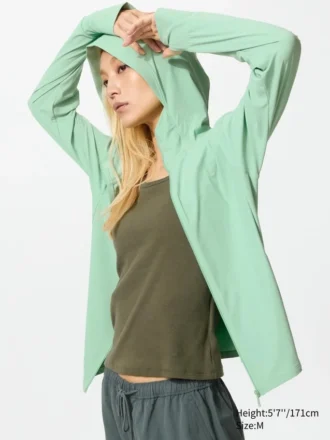 Kadın Ultra Stretch AIRism UV Korumalı Tam Fermuarlı Kapüşonlu Sweatshirt