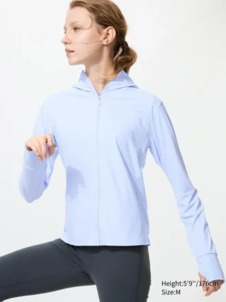 Kadın Ultra Stretch AIRism UV Korumalı Tam Fermuarlı Kapüşonlu Sweatshirt