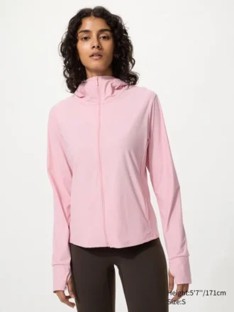Kadın Ultra Stretch AIRism UV Korumalı Tam Fermuarlı Kapüşonlu Sweatshirt
