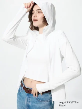 Kadın Ultra Stretch AIRism UV Korumalı Tam Fermuarlı Kapüşonlu Sweatshirt