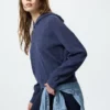 Kadın Yıkanabilir Örgü Kablo Desenli Kapüşonlu Sweatshirt