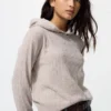 Kadın Yıkanabilir Örgü Kablo Desenli Kapüşonlu Sweatshirt