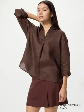 Kadınlar İçin Premium Linen Skipper Yaka Gömlek