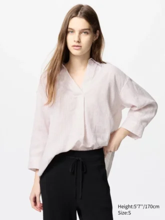 Kadınlar İçin Premium Linen Skipper Yaka Gömlek | Çizgili