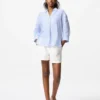Kadınlar İçin Premium Linen Skipper Yaka Gömlek | Çizgili