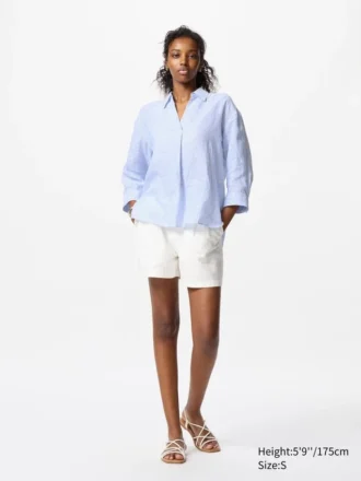Kadınlar İçin Premium Linen Skipper Yaka Gömlek | Çizgili