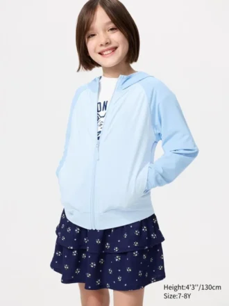 Çocuk AIRism UV Korumalı Tam Fermuarlı Kapüşonlu Sweatshirt