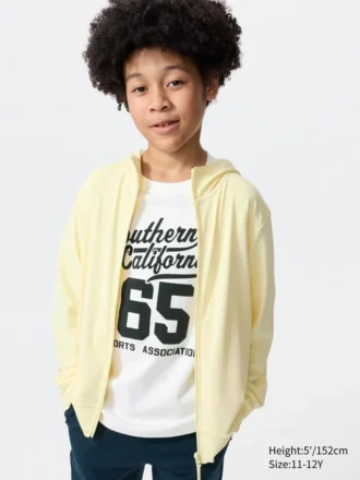 Çocuk AIRism UV Korumalı Tam Fermuarlı Kapüşonlu Sweatshirt