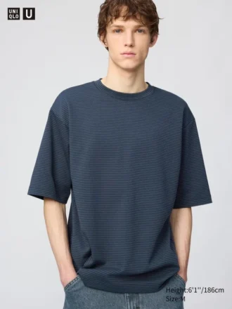 Unisex AIRism Pamuklu Oversized Çizgili Tişört