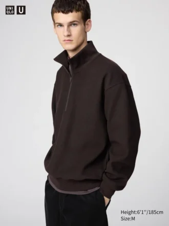Unisex Fırçalanmış Yarım Fermuarlı Sweatshirt