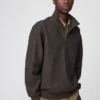 Unisex Fırçalanmış Yarım Fermuarlı Sweatshirt