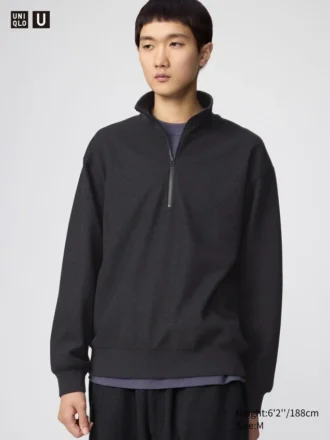 Unisex Fırçalanmış Yarım Fermuarlı Sweatshirt