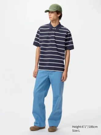 Unisex Kuru Pike Çizgili Polo Yaka Tişört | Geniş Çizgili