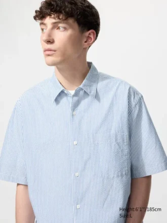 Unisex Seersucker Gömlek | Kısa Kollar | Çizgili