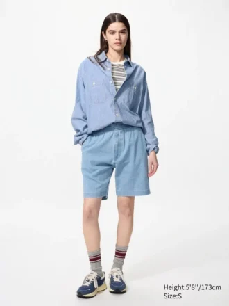 Unisex Streç Rahat Şortlar | Denim | 8″