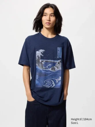 Unisex Ukiyo-E Mavi UT Grafik Tişört