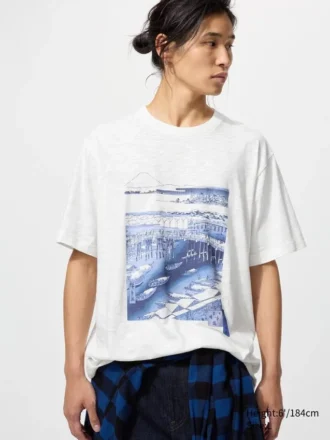 Unisex Ukiyo-E Mavi UT Grafik Tişört