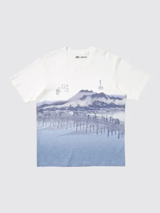 Unisex Ukiyo-E Mavi UT Grafik Tişört