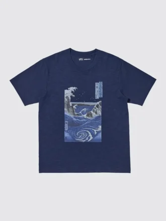 Unisex Ukiyo-E Mavi UT Grafik Tişört