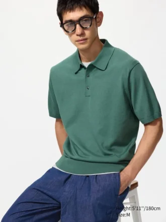 Unisex Yıkanabilir Örme Polo Kazak | Kısa Kollar