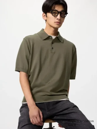 Unisex Yıkanabilir Örme Polo Kazak | Kısa Kollar