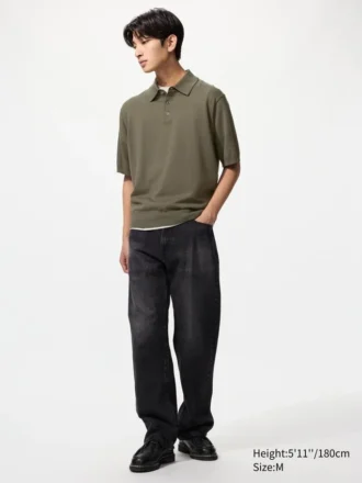 Unisex Yıkanabilir Örme Polo Kazak | Kısa Kollar